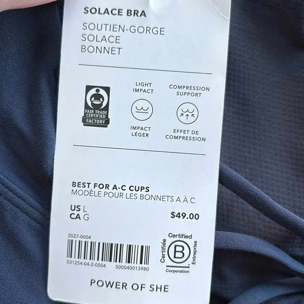 NWT Athleta Solace Navy Bra Size Large (Best for A-C Cups)